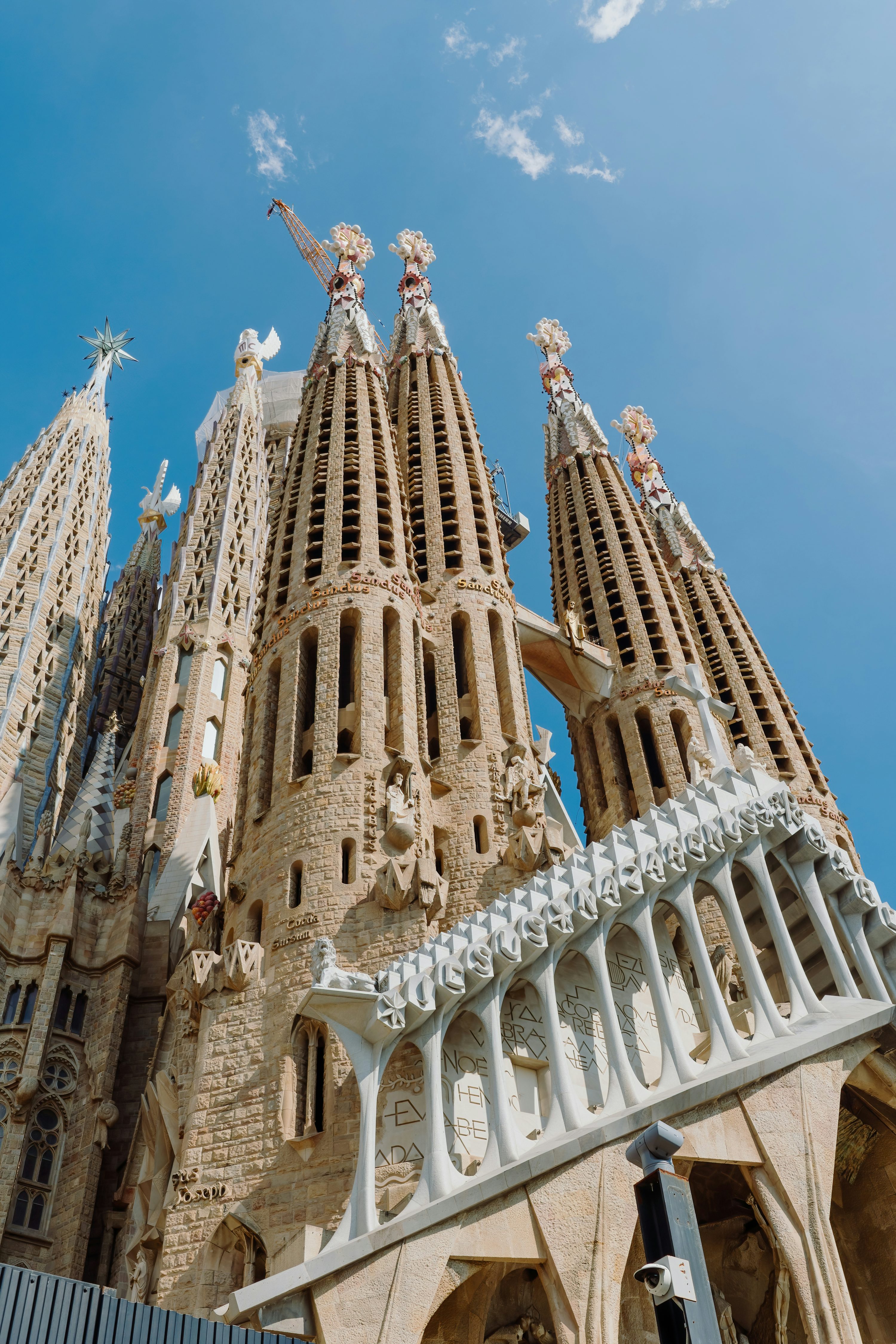 Sagrada Familia Barcelona Spain Gaudi nativity facade towers close up detail