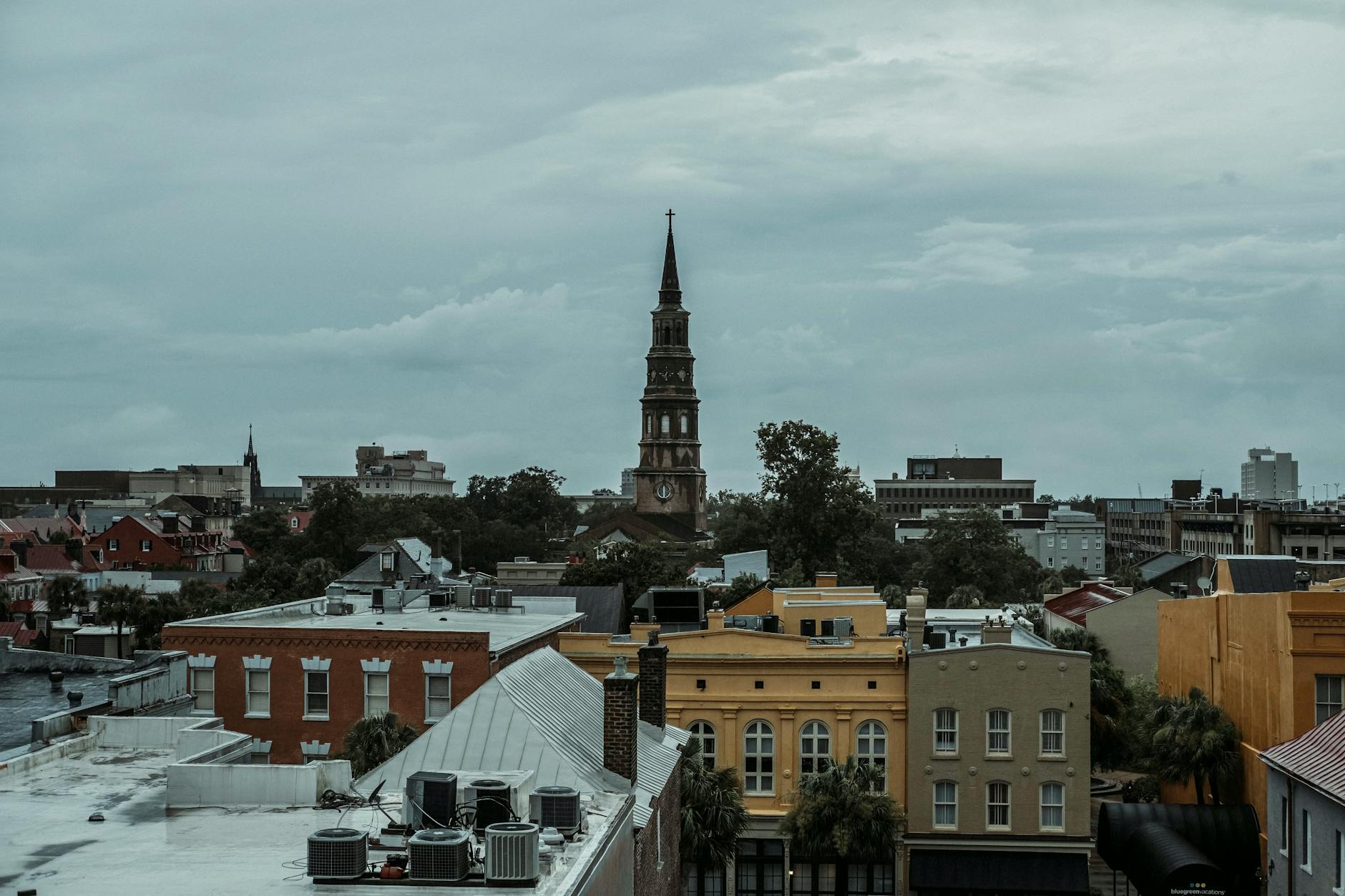 Charleston South Carolina skyline St Philip Church steeple historic district rooftop