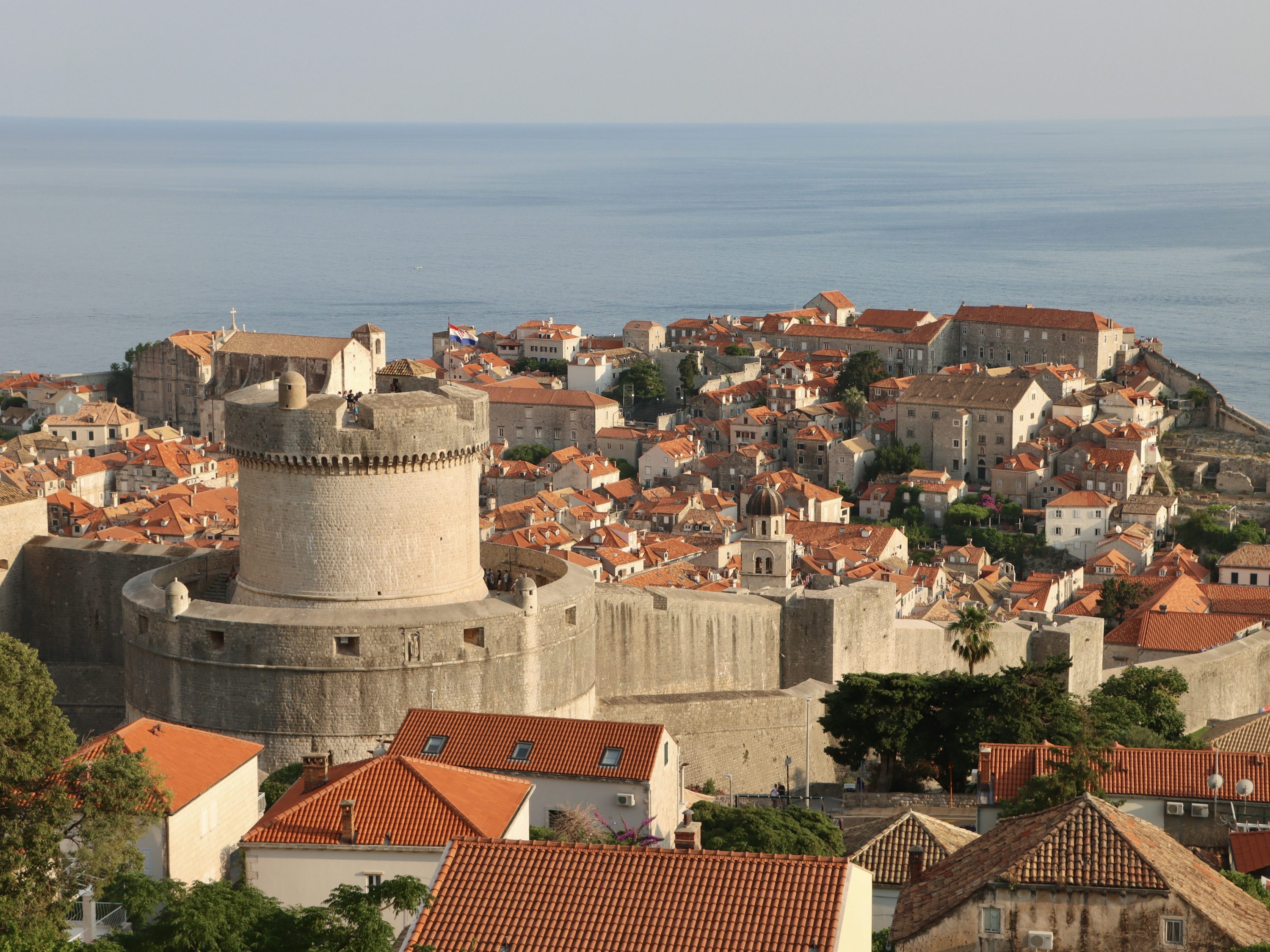 Dubrovnik Croatia medieval city walls Minceta Tower and old town rooftops