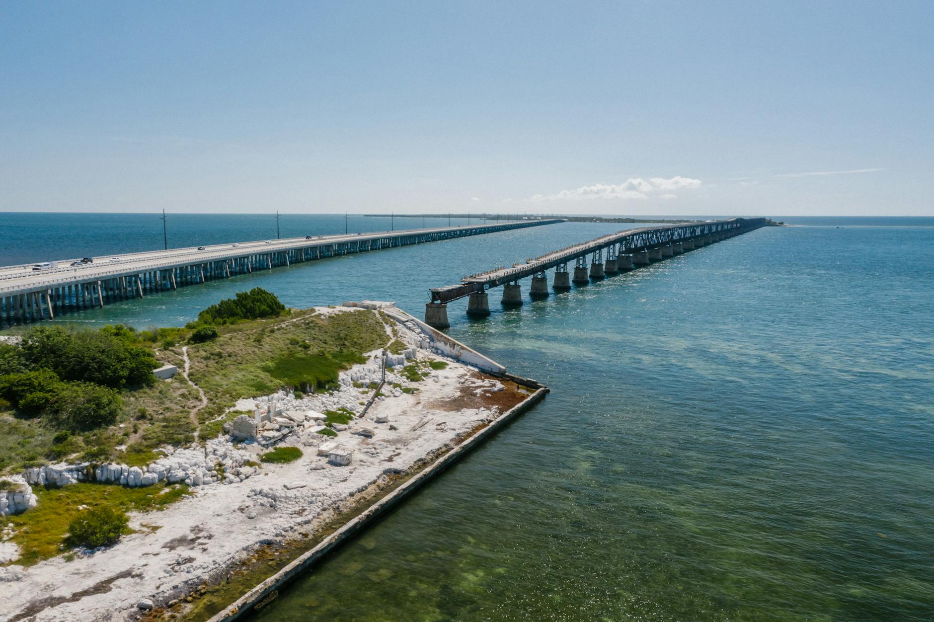 Seven Mile Bridge Florida Keys Overseas Highway aerial view turquoise water