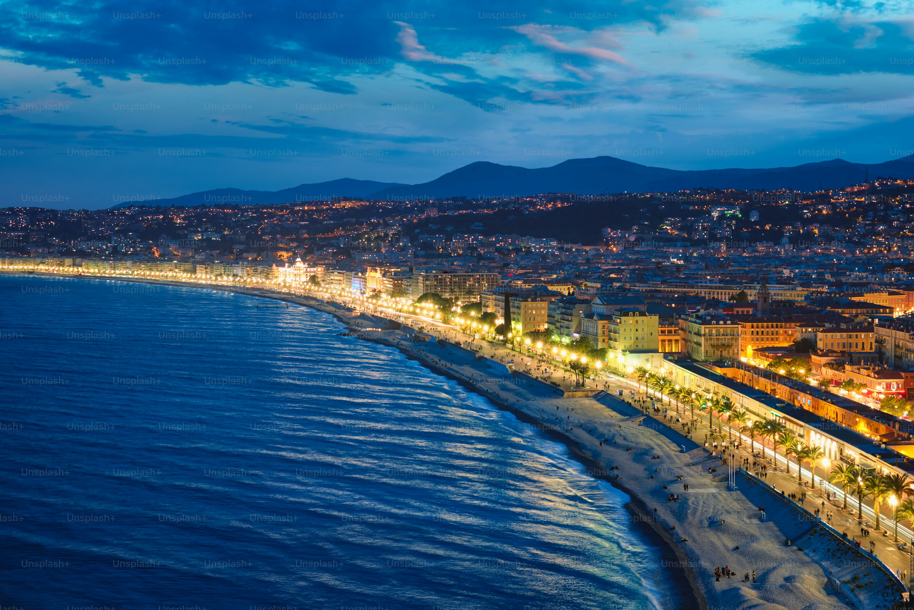 Nice France Promenade des Anglais French Riviera Côte d'Azur coastline night