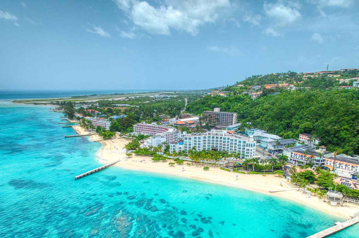 Montego Bay Jamaica aerial view turquoise Caribbean Sea resort strip