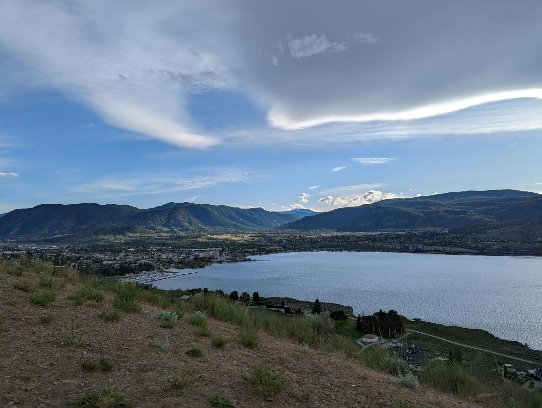 A breathtaking view of Okanagan Lake and surrounding mountains in Penticton Okanagan Valley.