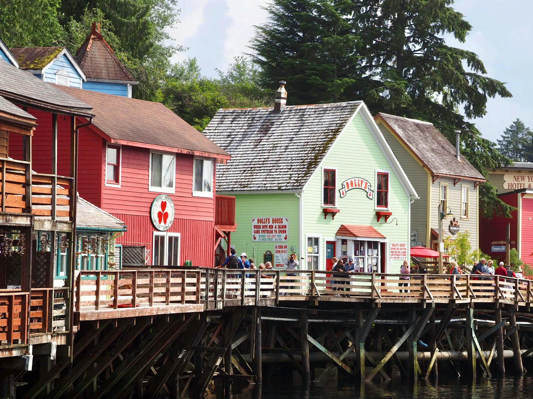 Ketchikan Alaska Creek Street historic boardwalk colourful buildings stilts water
