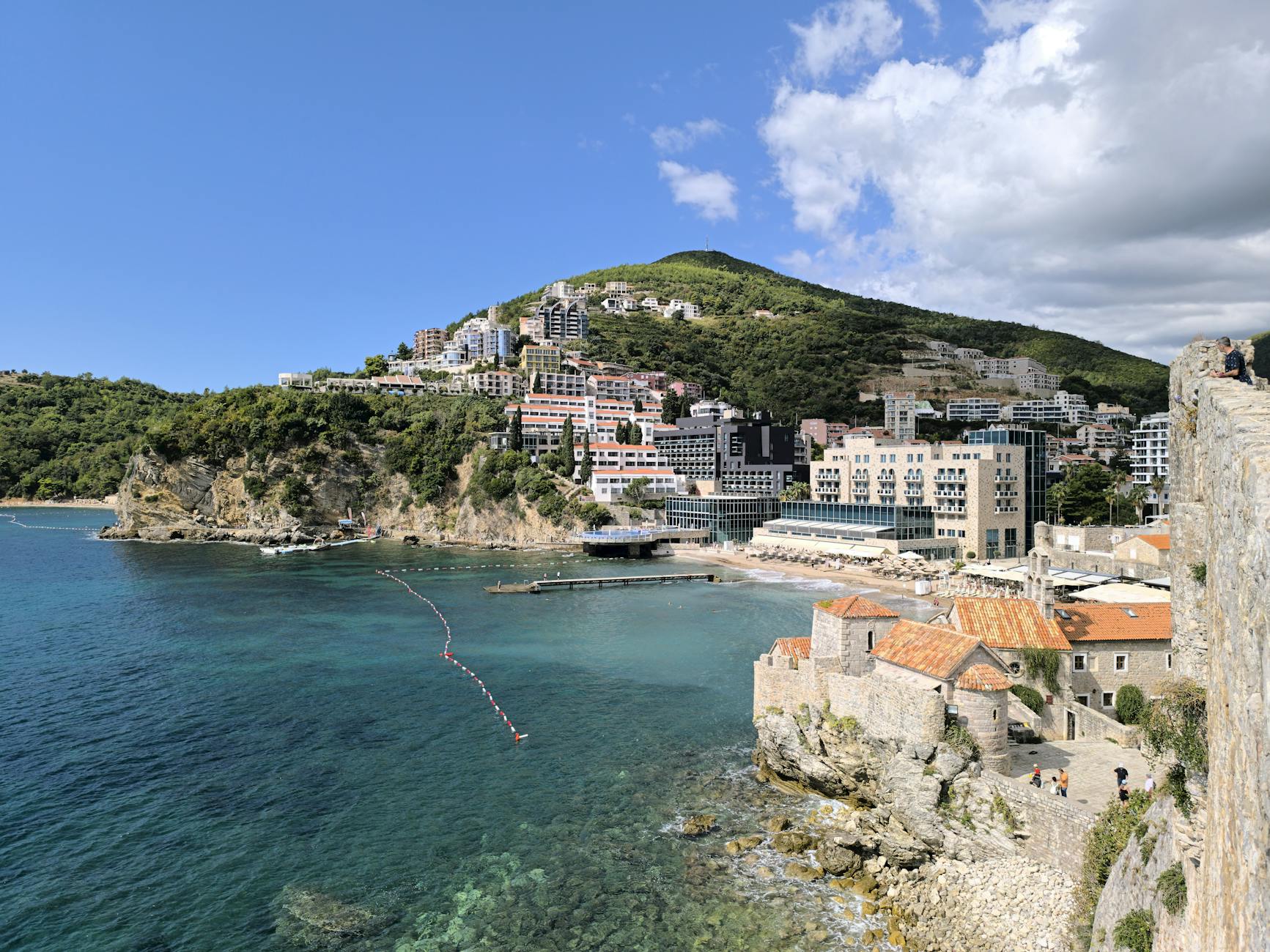 Budva Montenegro old town Adriatic Sea orange rooftops city walls