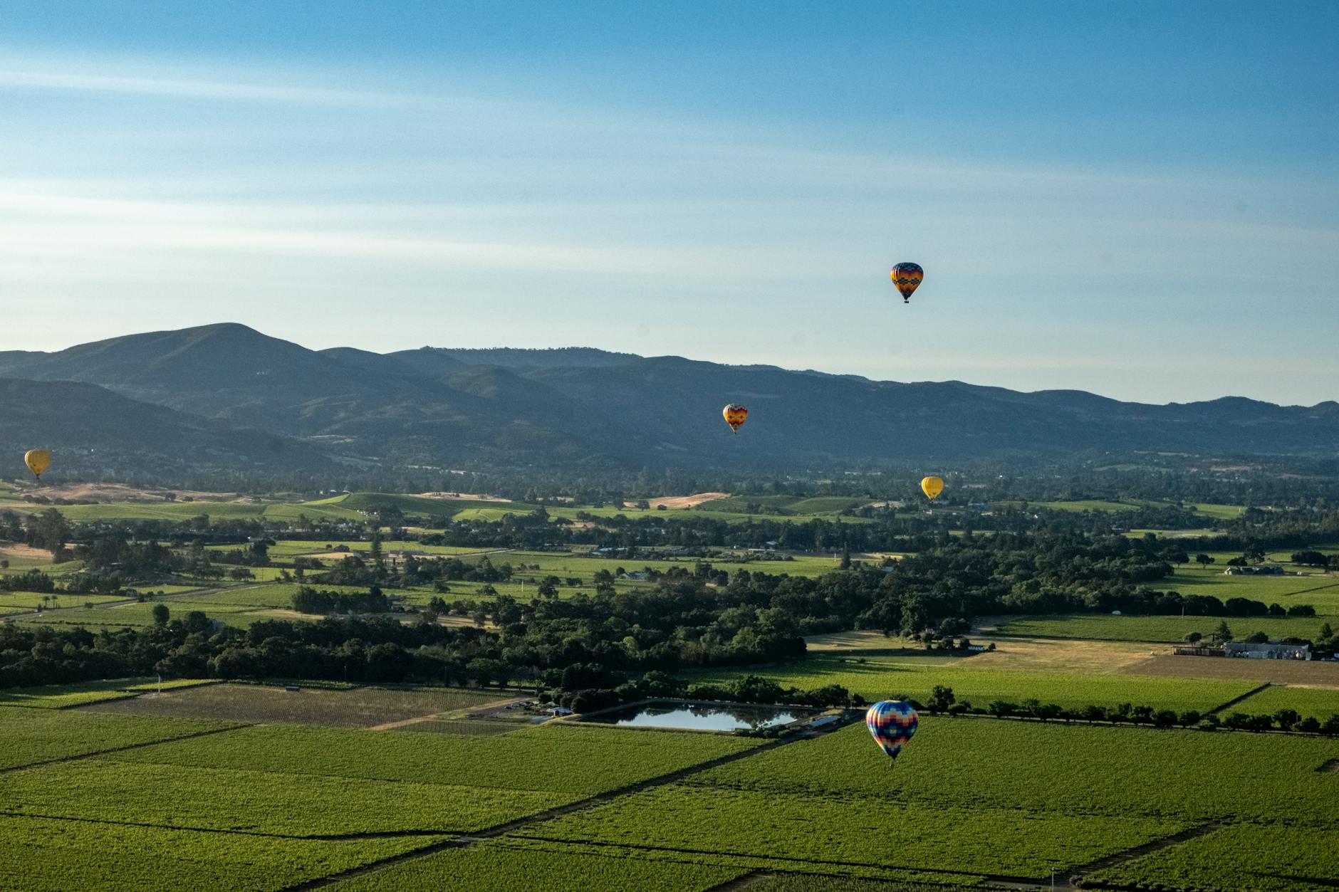 Napa Valley hot air balloons vineyards aerial view California