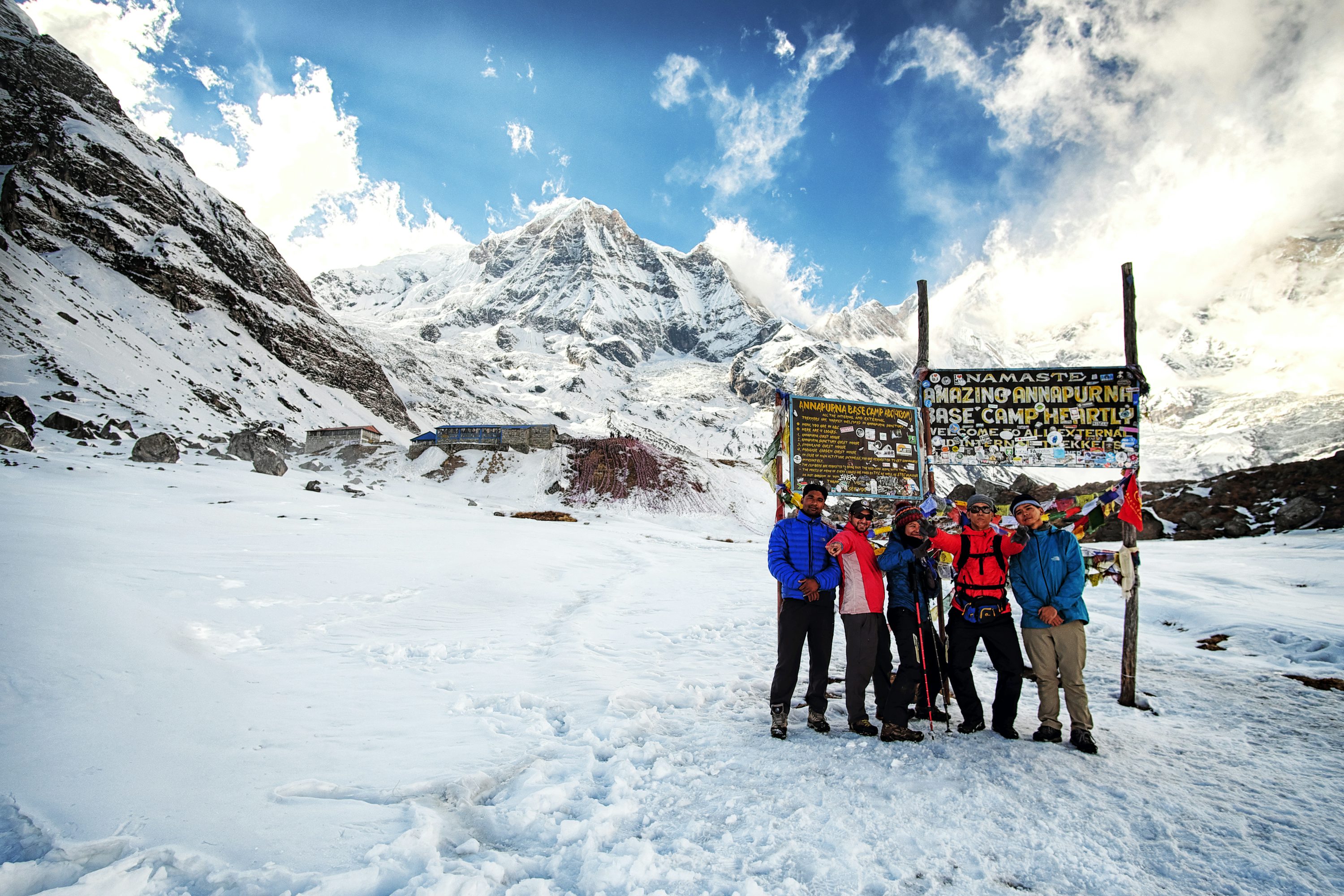 Annapurna Base Camp Nepal Himalayan trekkers mountain panorama