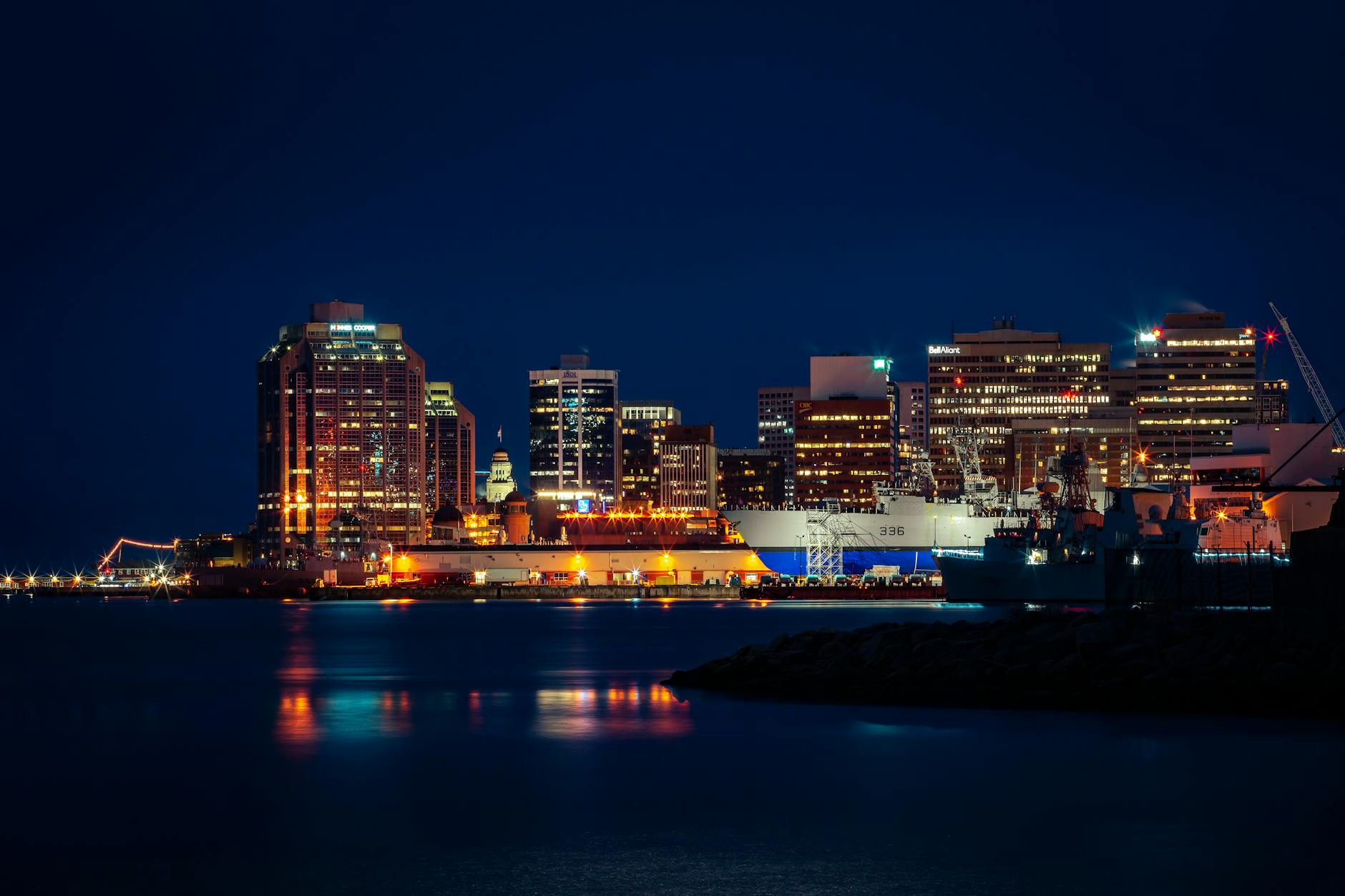 Halifax Nova Scotia Canada waterfront harbour night lights