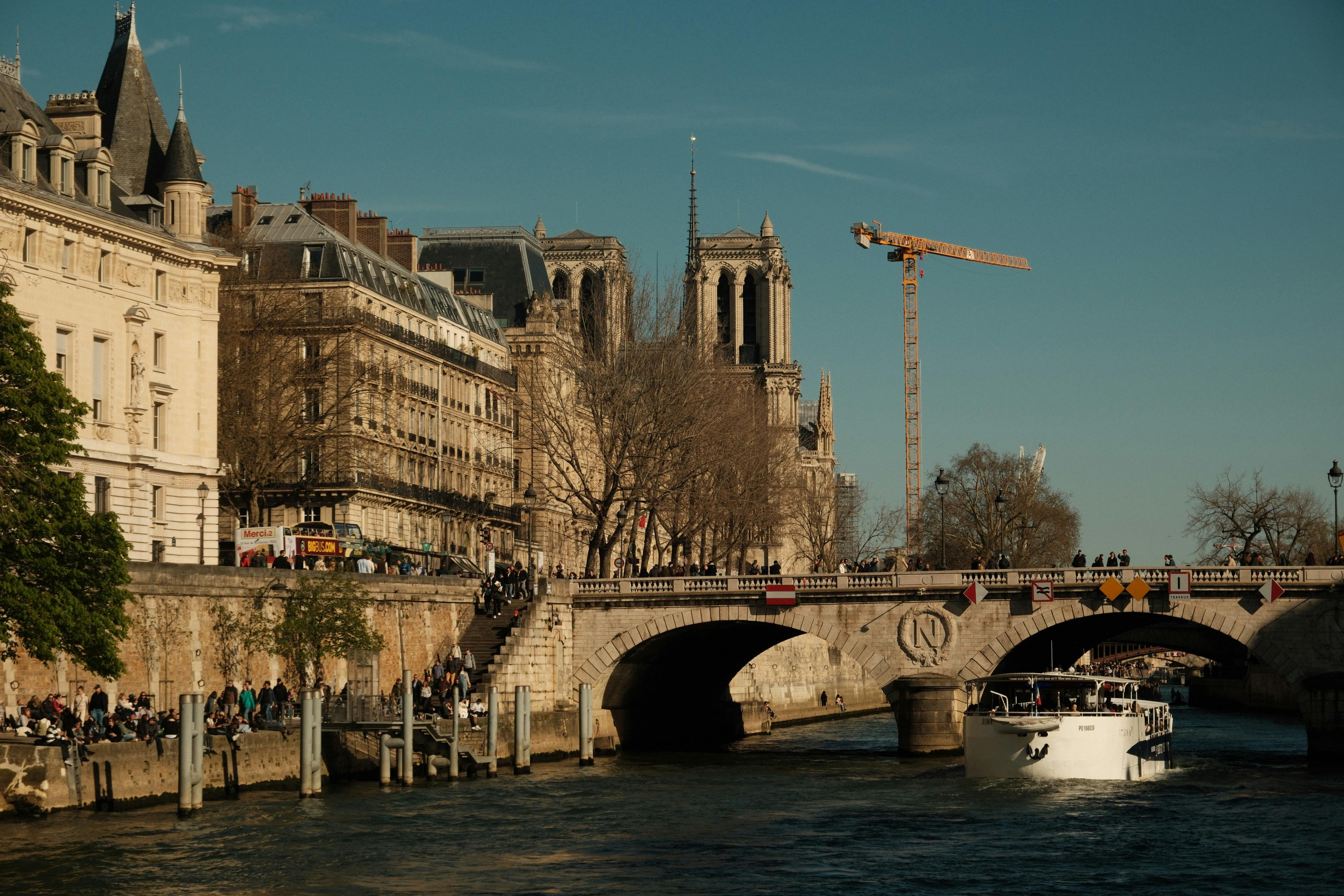 Seine River Paris France Notre Dame Cathedral bridge boat cruise