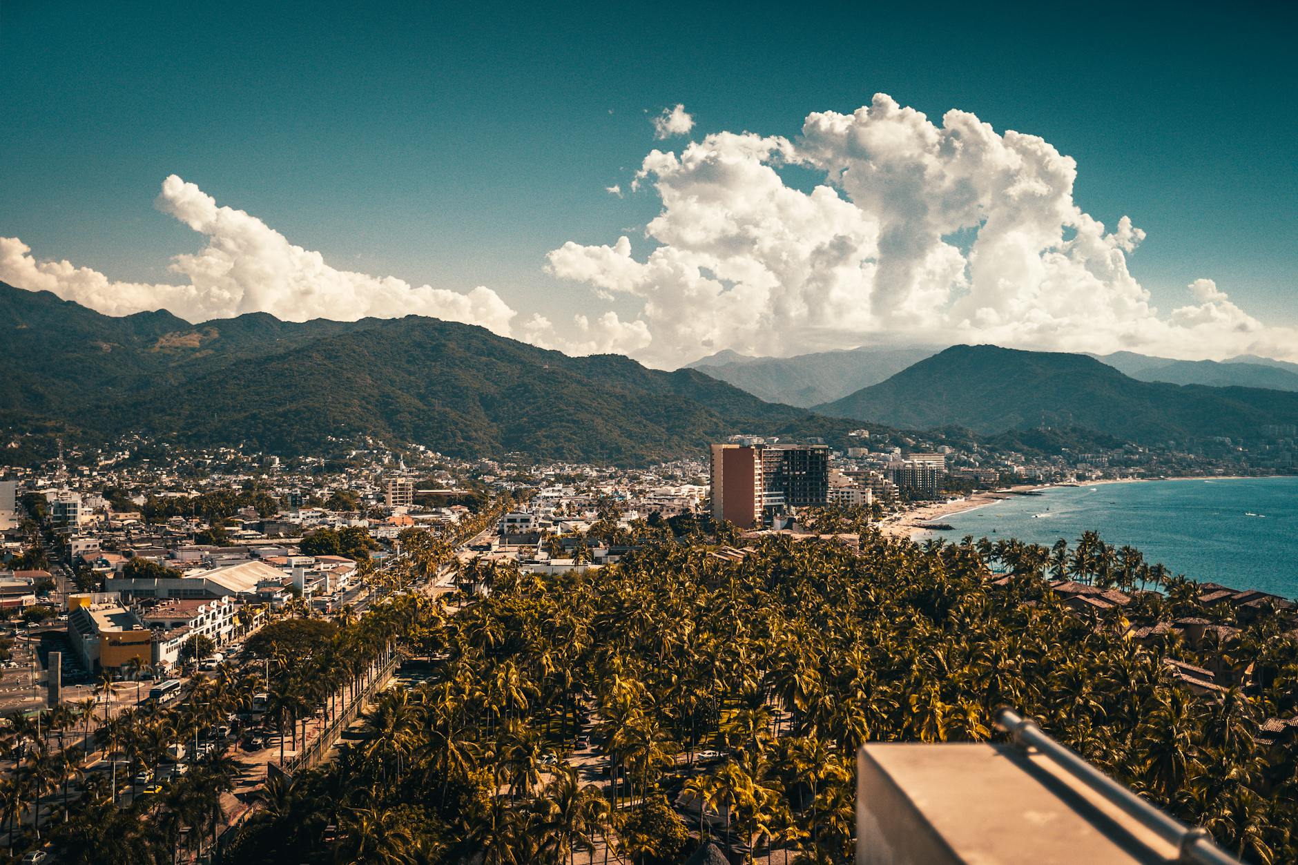 Puerto Vallarta Mexico city panorama bay palm trees Sierra Madre mountains