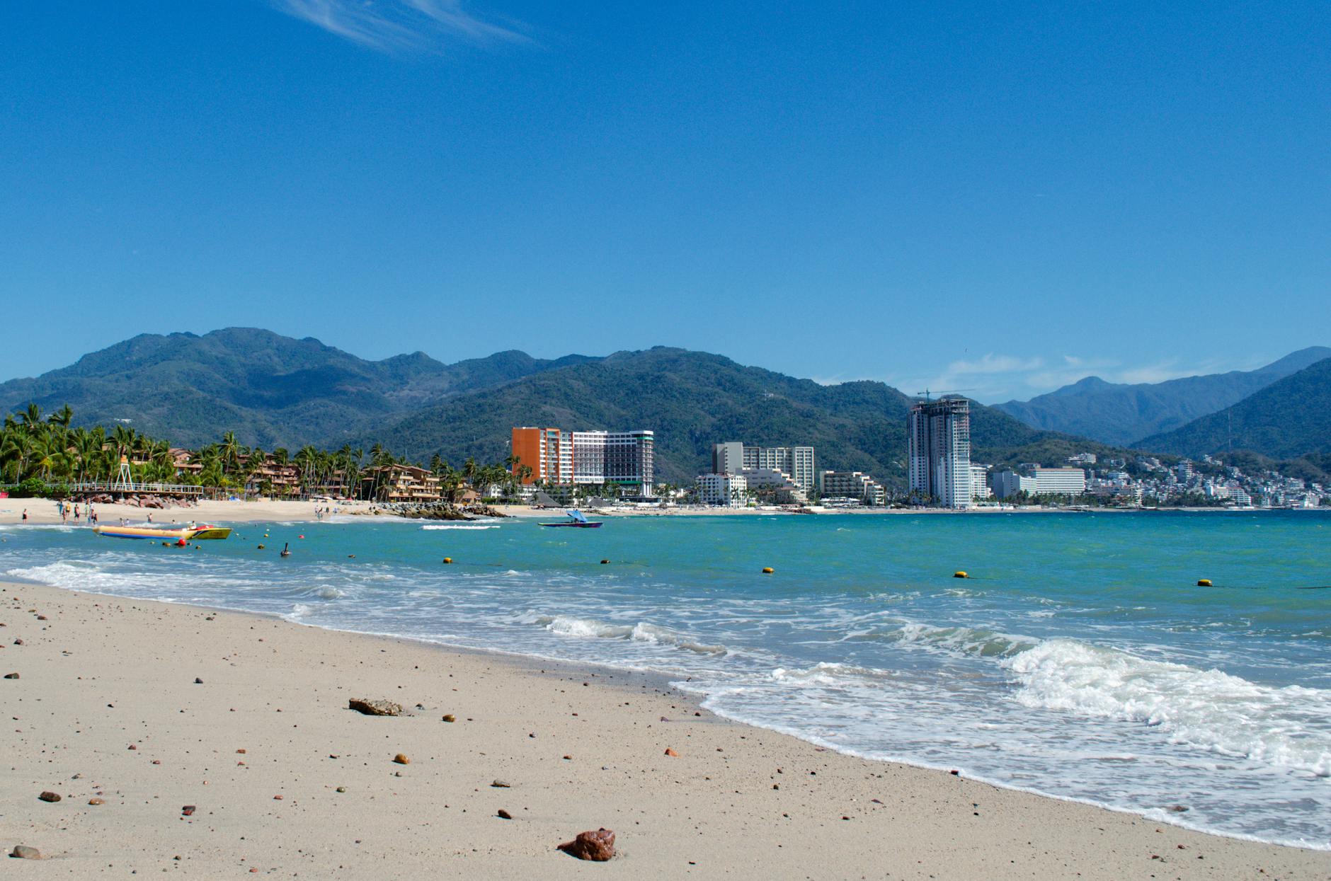 Puerto Vallarta Mexico beach and Sierra Madre mountains