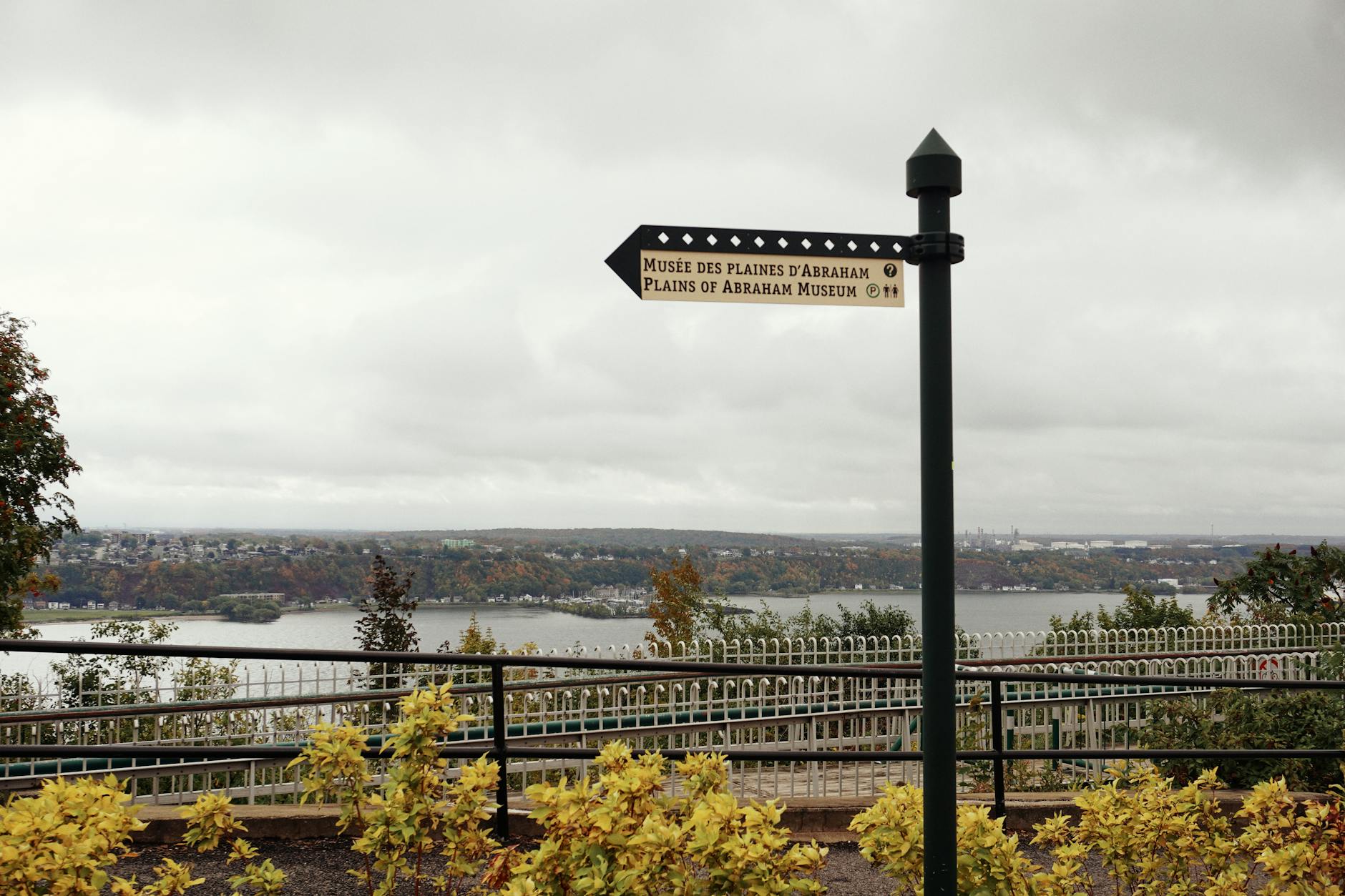 Plains of Abraham Museum Quebec City Canada directional sign autumn St Lawrence River