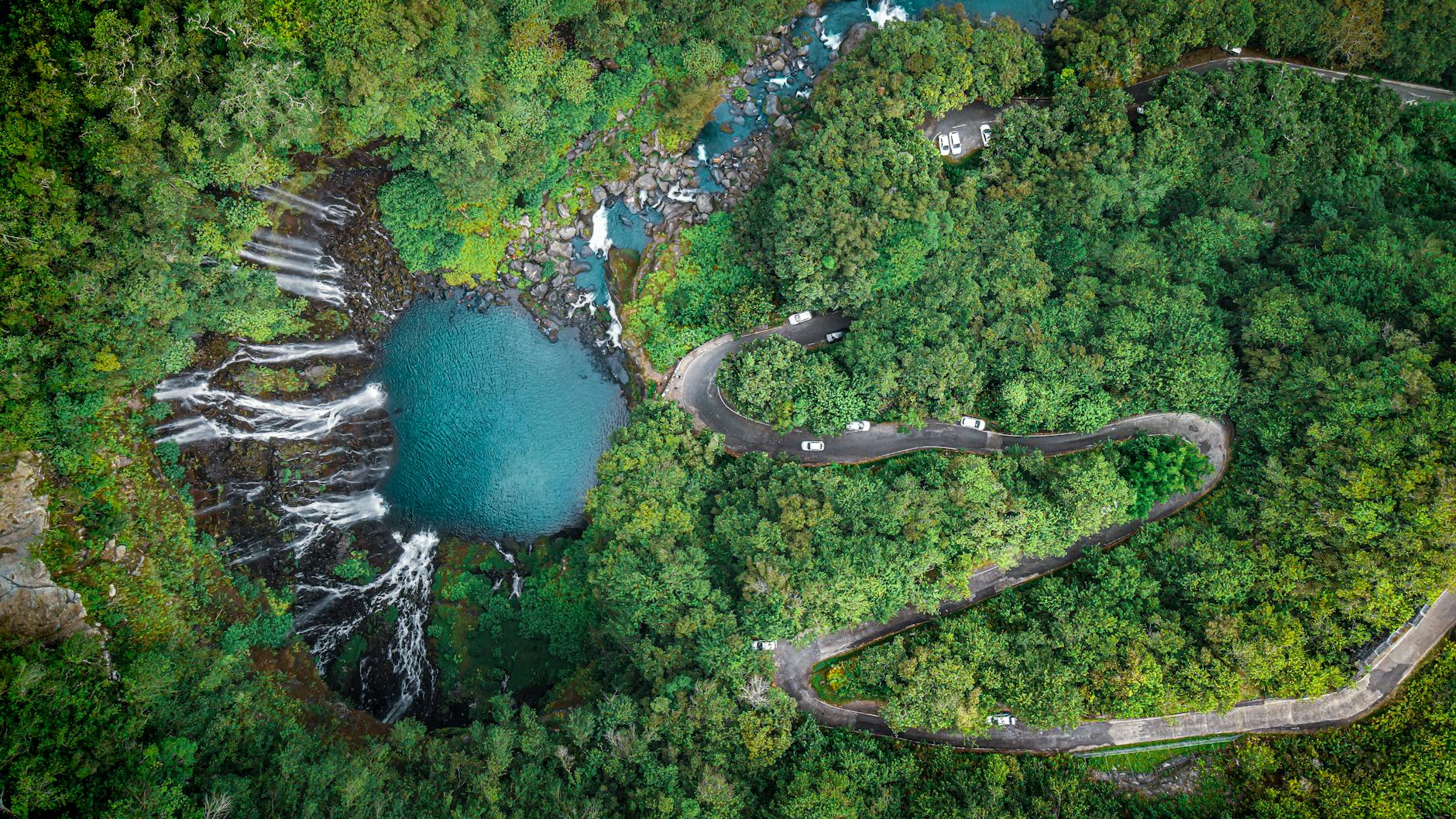 Reunion Island Piton de la Fournaise volcano caldera aerial view