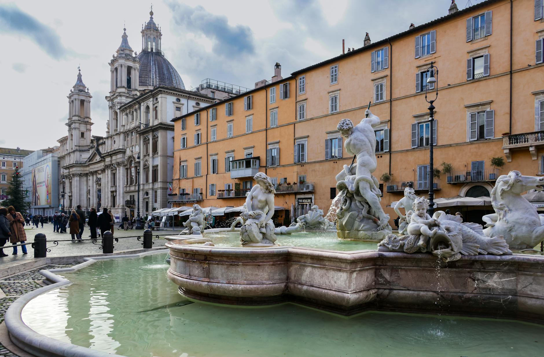 Piazza Navona Rome Italy Fountain of Neptune baroque square Sant'Agnese church