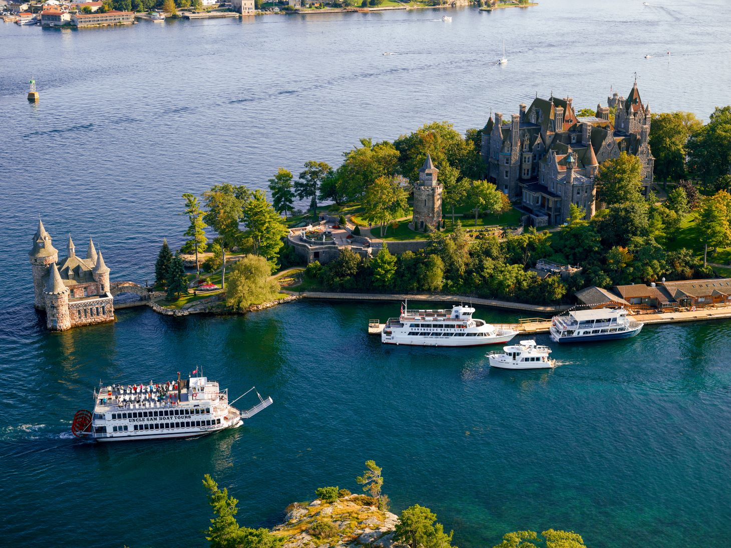 Aerial view Boldt Castle and Thousand Islands Ontario Canada St Lawrence River