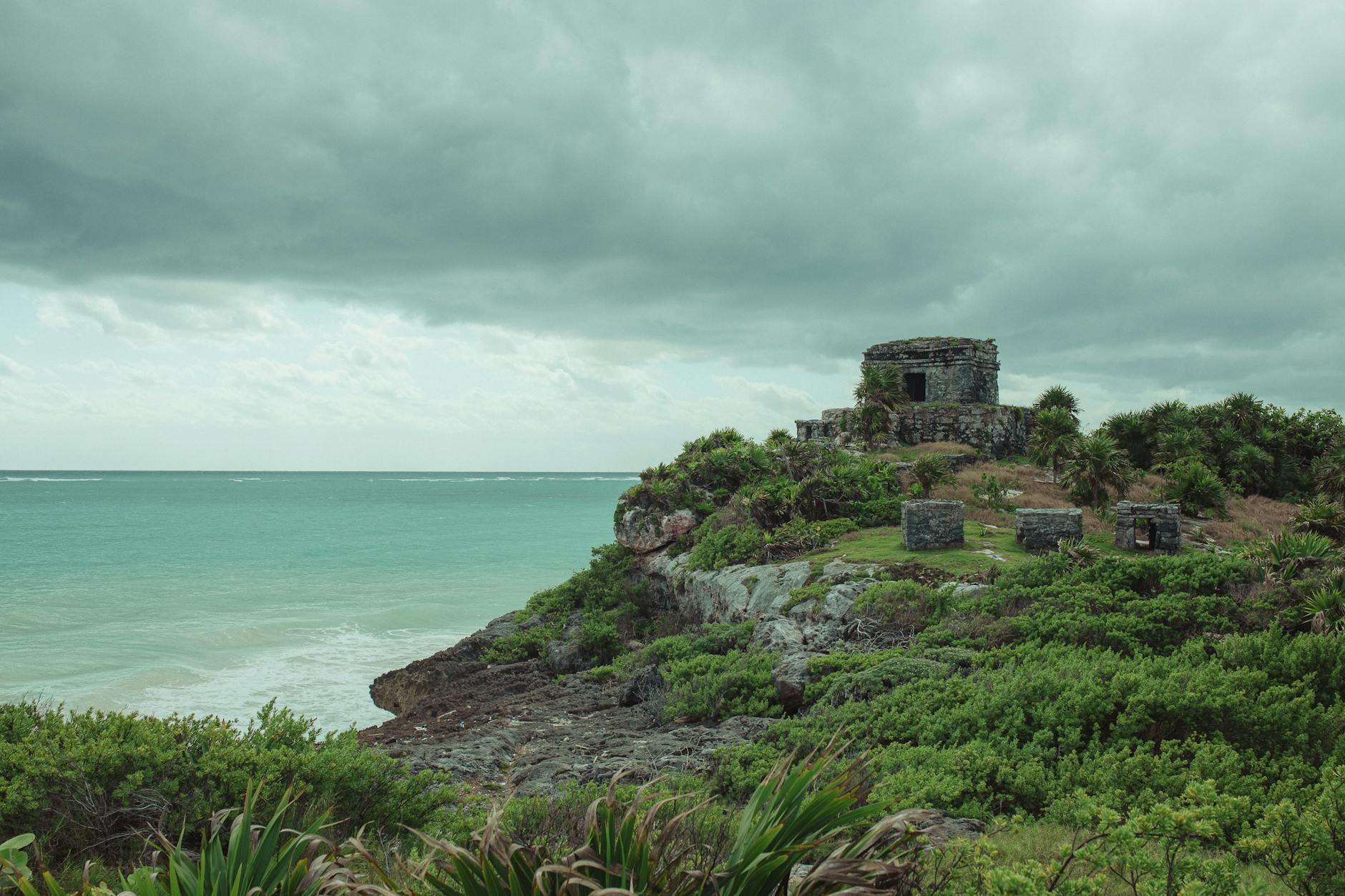 Tulum Mexico Mayan ruins cliff overlooking Caribbean Sea