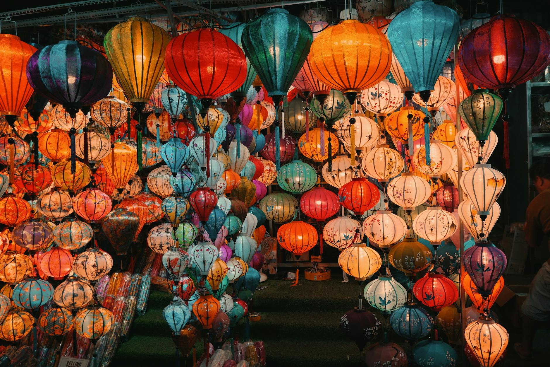 Hoi An Vietnam colourful silk lanterns night market ancient town