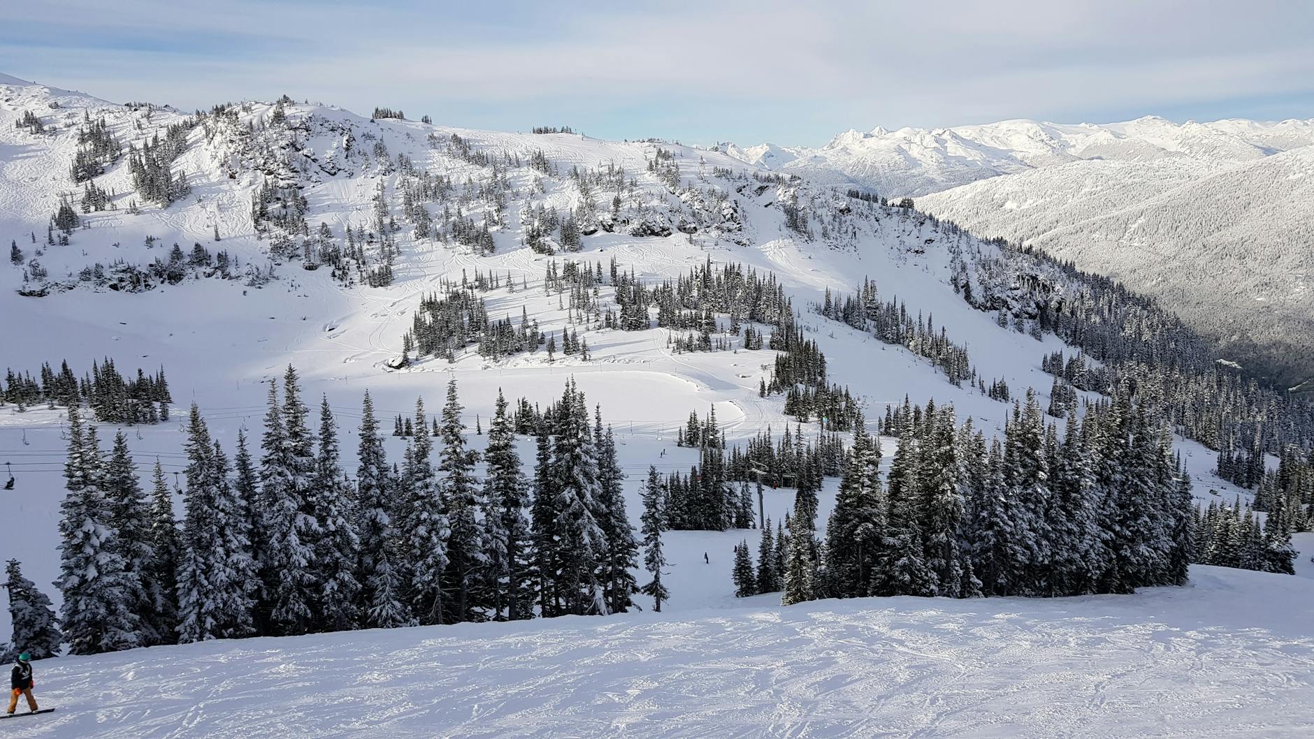 Snowy landscape at Whistler Mountain, BC, perfect for winter sports enthusiasts.